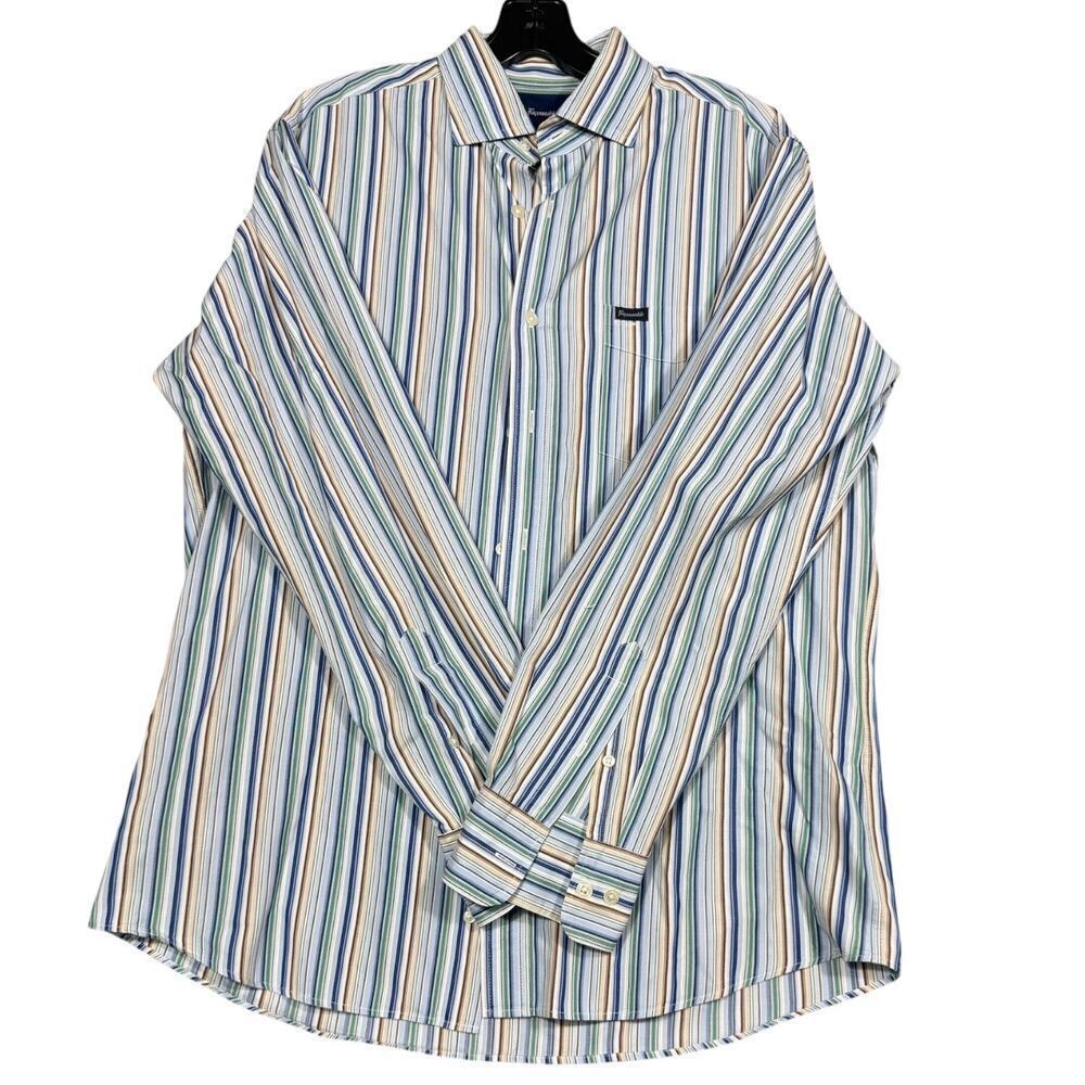 Façonnable Deauville Club Shirt Medium – Blue Multicolor Stripe 100% Cotton - Picture 2 of 8
